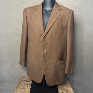 Ermenegildo Zegna 90s Brown Micro Houndstooth Blazer 56R IT / US 46R Old Money